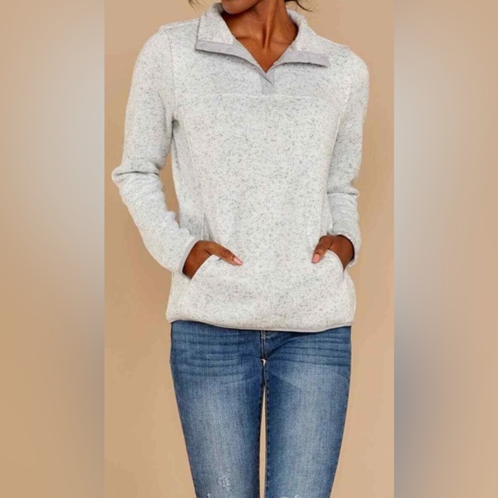 Thread & Supply Women’s Heather Ivory Quarter Zip Pullover Size S